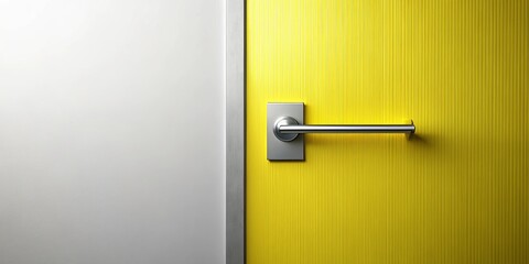 A Modern Door Handle on a Bright Yellow Surface with a White Wall Behind it