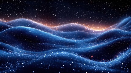 Fototapeta premium Glittering blue ocean waves under a starry night sky reflecting soft light in a tranquil landscape