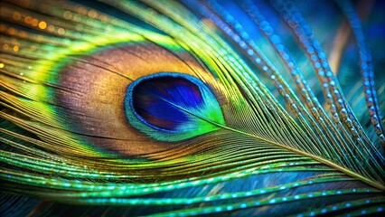 Obraz premium A Close-Up View of the Vibrant Hues and Intricate Patterns Found in a Single Peacock Feather
