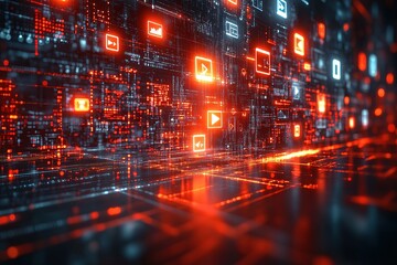 Fototapeta premium Abstract digital network with glowing icons. (7)