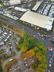 Aerial View of Manchester City During Cloudy and Rainy Day over England UK