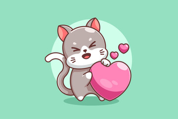 Cute cat with love heart cartoon