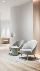 Modern interior design featuring stylish gray chairs and a minimalist table in a bright space