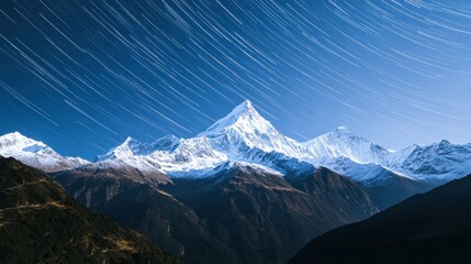Obraz premium Star Trails Over Snowy Mountains