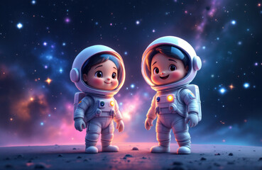 Two Cute Astronauts on a Planet