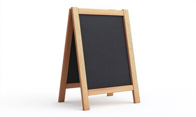 A blank white menu board with golden edges and thin legs on the ground