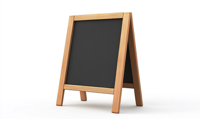A blank white menu board with golden edges and thin legs on the ground