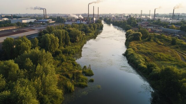 River Flowing Through an Industrial Area