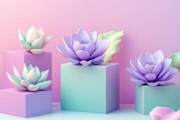 Pastel Lotus Flowers on Geometric Displays