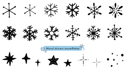 Snowflakes, patterns and cute hand drawn illustrations set / 雪の結晶、模様、かわいい手描きのイラストセット