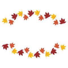 Vector illustration of colorful maple leaves frame border on transparent background