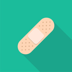 Plaster Vector Illustration. Medical Flat Icon With Long Shadow.