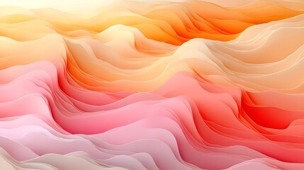 Obraz premium An abstract composition of flowing waves in vibrant hues of pink, orange, and beige, creating a warm, inviting atmosphere with soft gradients and gentle curves.