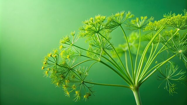 White dill peduncle on green background with leading lines