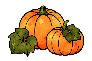 ポップな水彩風のオレンジ色のかぼちゃイラスト