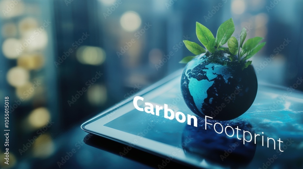 Poster visualizing the carbon footprint a bold display on tablet with eco elements