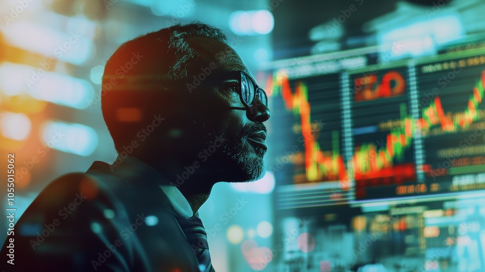 Poster cfo analyzing financial reports with budget charts in a dynamic business environment