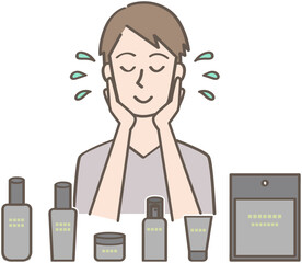 肌のお手入れ　化粧水を塗る人