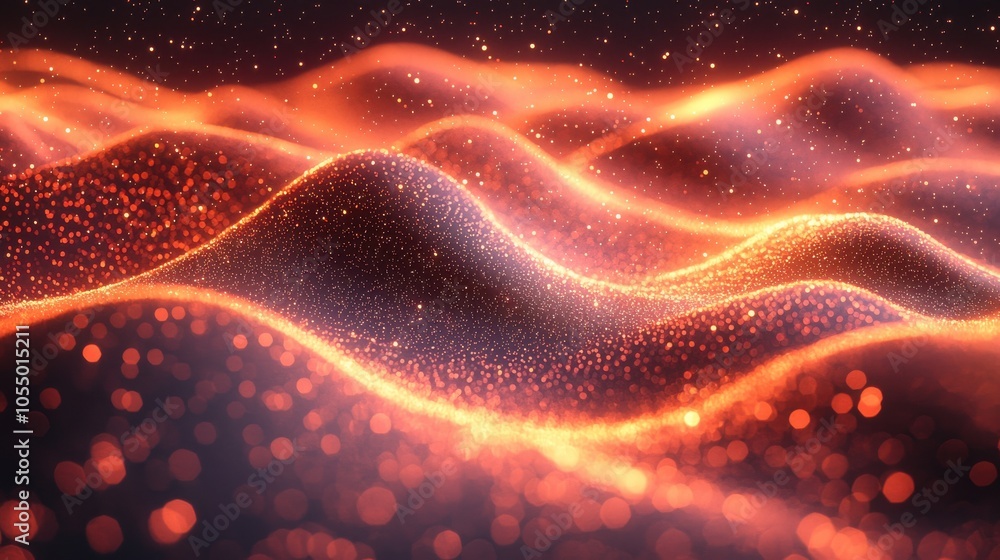 Poster glowing waves of red and orange light ripple across a dark background, creating a mesmerizing visual