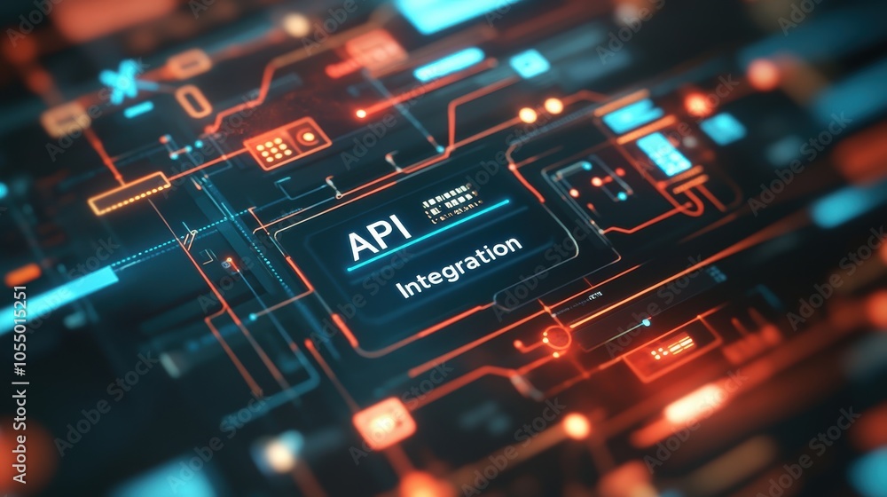 Poster closeup view of api integration on a tablet showcasing connectivity and data flow