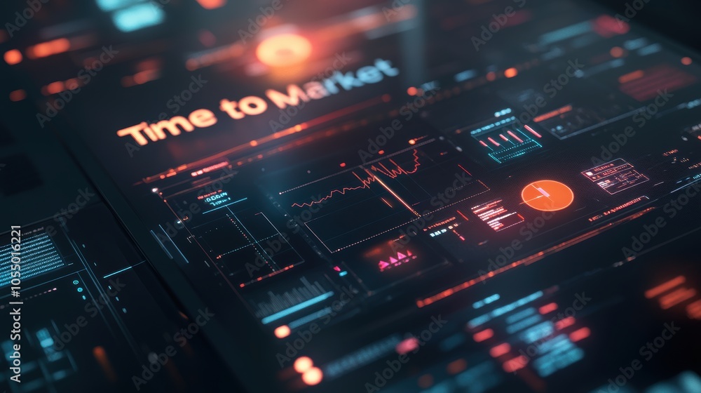 Poster exploring the closeup of time to market on a tablet with production analytics insights
