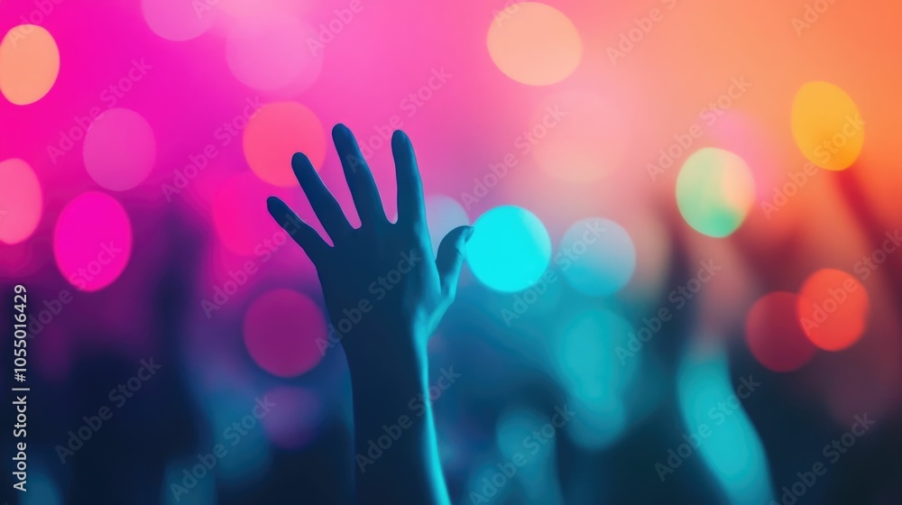Aufkleber lively silhouette of a hand gesturing dynamically against a vibrant backdrop of colorful flashing li