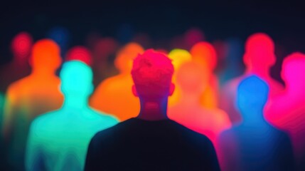 Vibrant silhouettes of a group of dancers immersed in a neon lit colorful club atmosphere capturing the energy and joy of the electronic music and nightlife experience