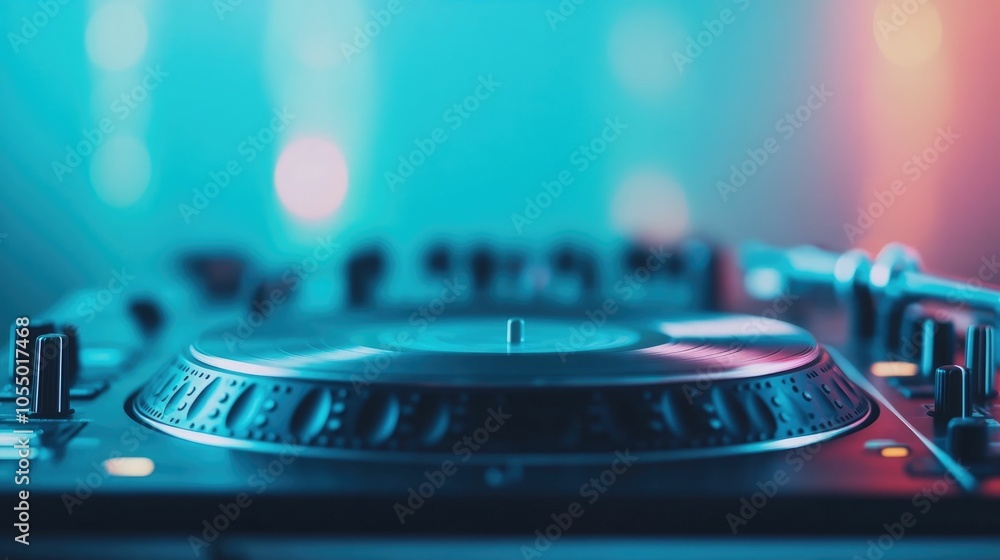Aufkleber lively music event with dj spinning vinyl records on stage and energetic crowd cheering and dancing 