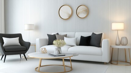 Modern Pinstripe Wallpaper in Stylish Living Room