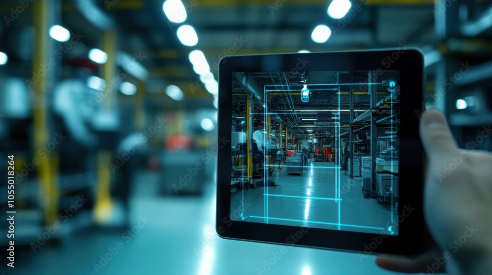 Poster exploring machine vision technology showcased on tablet with ai integration in industrial settings