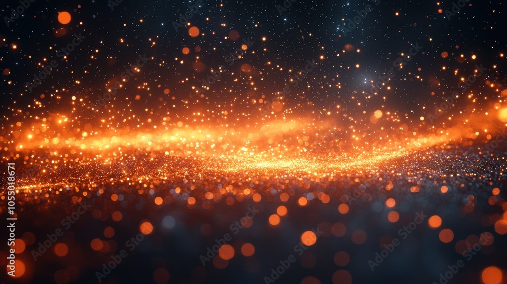 Aufkleber glowing orange particles create a mesmerizing effect in a dark space filled with vibrant light durin