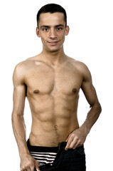 Fototapeta premium Young attractive man posing in studio. Pain and health problems.