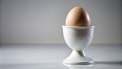 white egg in an egg cup with clipping path included for forced perspective