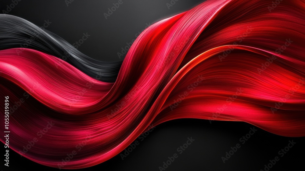 Poster dynamic red and black flowing lines create a vibrant abstract pattern against a dark background emph