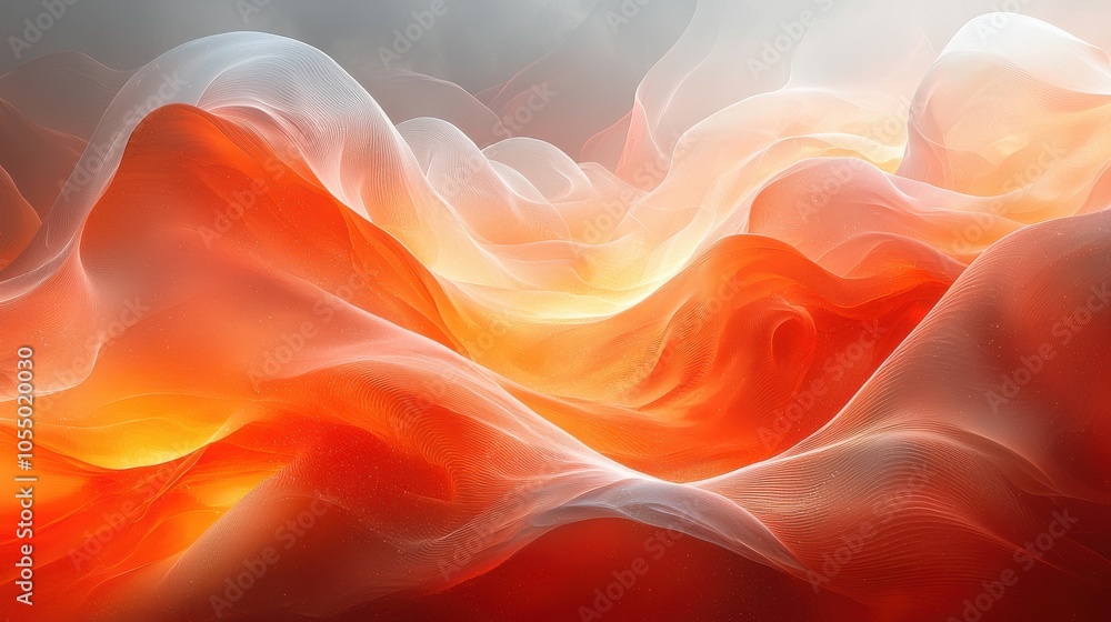 Poster abstract representation of flowing orange and white waves resembling molten lava on a soft backgroun