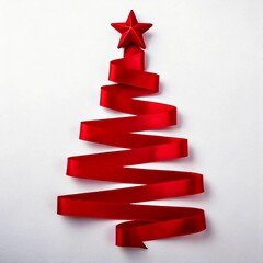 Ribbon shaped into Christmas tree, white background