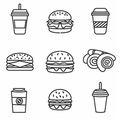fast food icons with White Background.