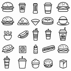 fast food icons set