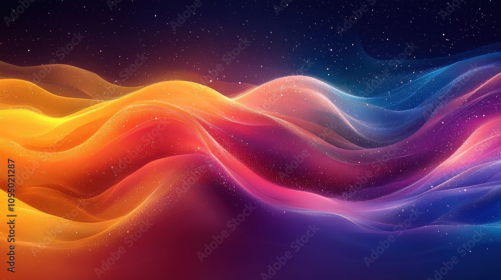 Poster vibrant abstract waves of color blend seamlessly in a mesmerizing display of light and motion during