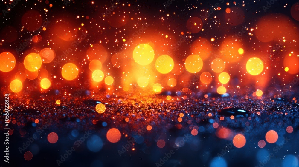 Poster a vibrant display of sparkling lights and colorful reflections in a dark setting during the night