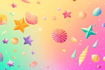 Colorful Seashells and Stars Background