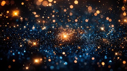 Fototapeta premium Sparkling blue and orange bokeh lights create a dreamy atmosphere in a vibrant night sky