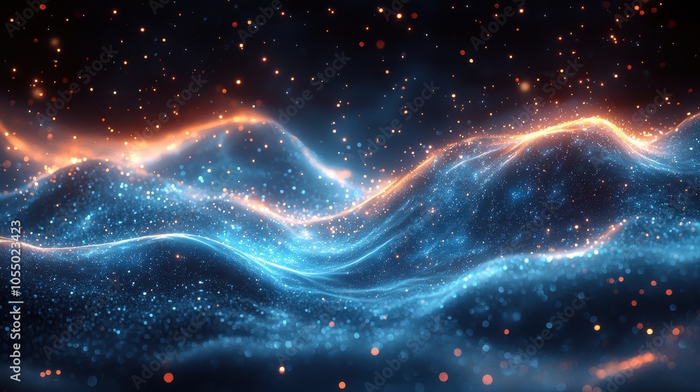 Poster a mesmerizing display of vibrant waves of light and color flowing together in an abstract cosmic lan