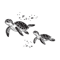 Fototapeta premium Turtle Clipart Design - Sea life Vector illustration in black and white