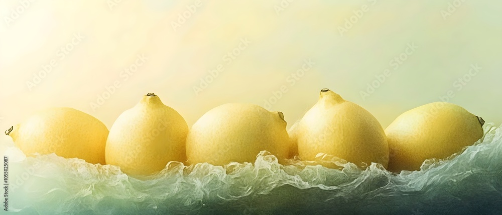 Poster fresh yellow lemons arranged neatly on a soft bed of white fabric, creating a vibrant and refreshing