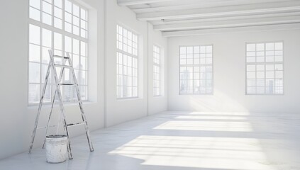 Empty White Industrial Loft Interior