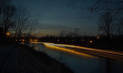 Night River Scene with Light Trails