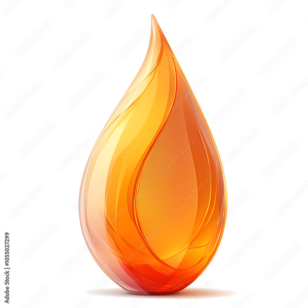 Poster abstract orange flame sculpture with smooth curves and glossy finish in a minimalist design setting
