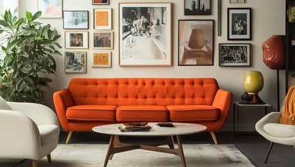 Orange Sofa Living Room with Art Collection