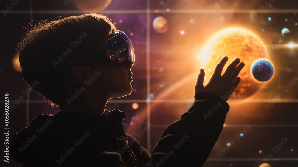 Poster student exploring planets and space using ar in an educational setting